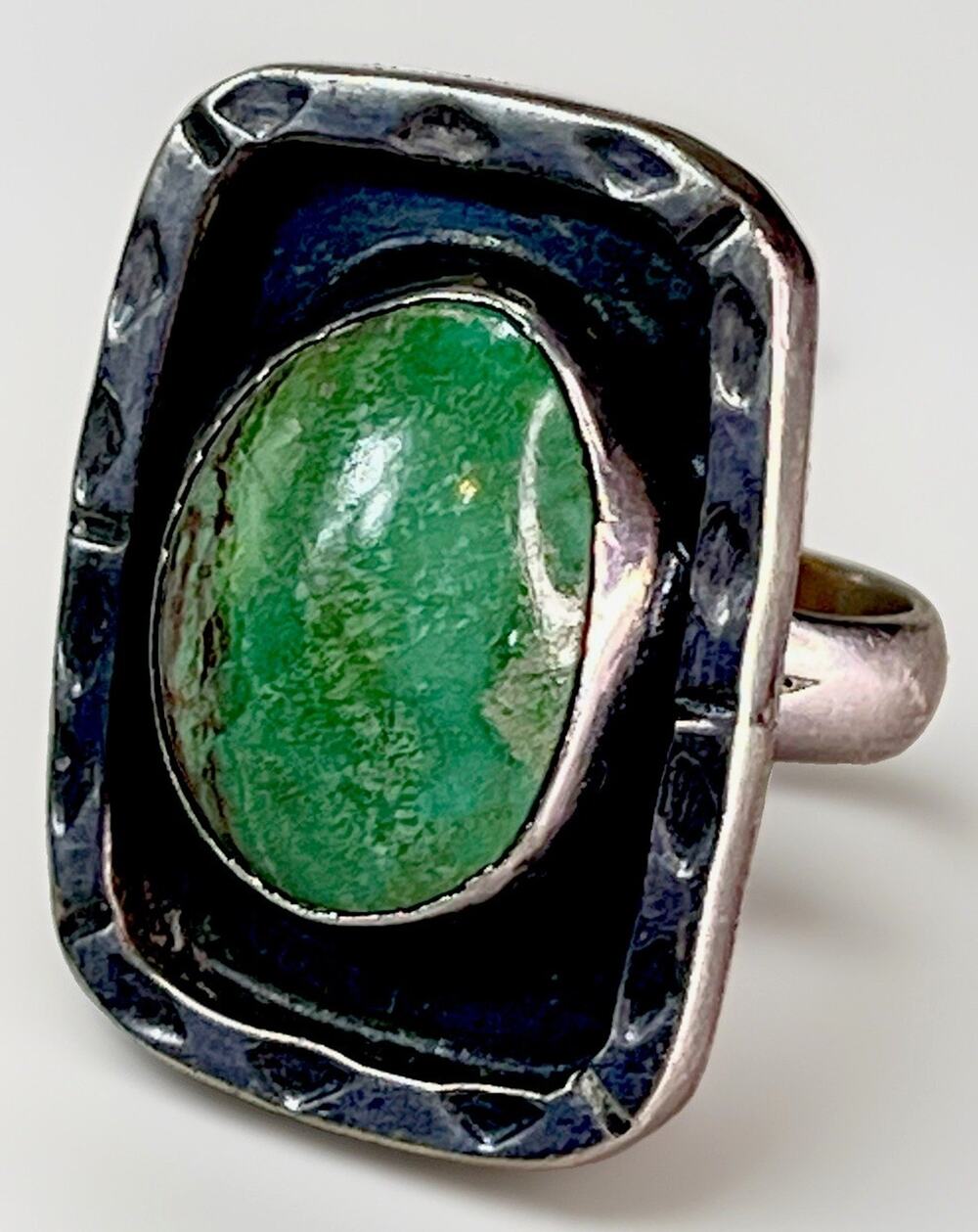 VTG Taxco Sterling Silver 925 Green Turquoise Statement Ring Sz 7.75 8.8g Signed